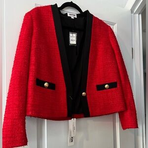 NWT Express Edition Novelty Red Gold Tweed Blazer